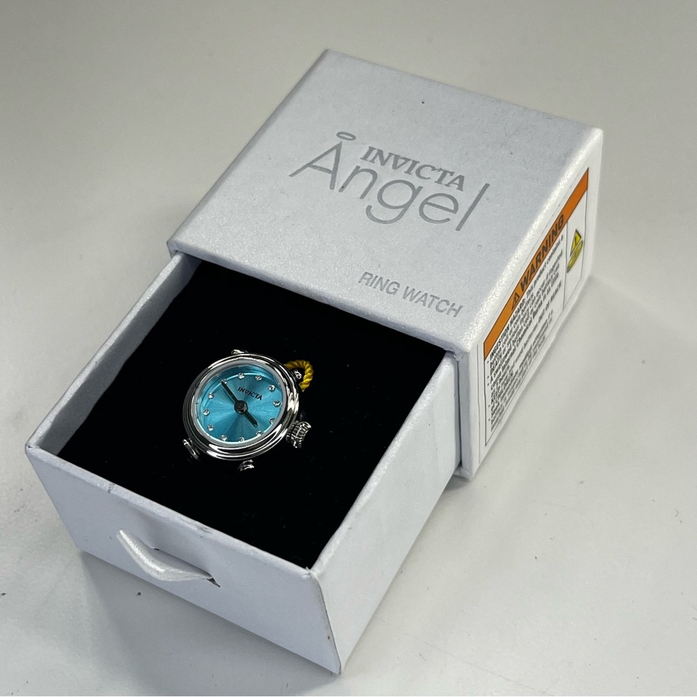 INVICTA Mini Angel Quartz Crystal Blue Dial Ladies Men’s Silver Ring Watch NWB - Picture 3 of 4